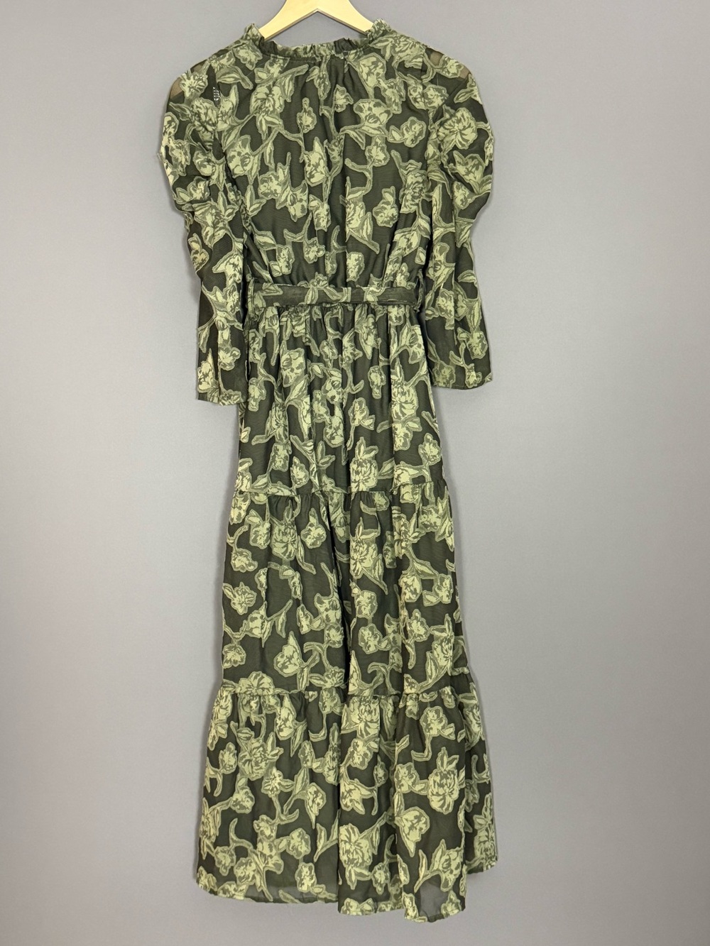 Moon River Envy Dress Green Floral Midi Puff Sleeve XS Boho Cottagecore - Picture 3 of 9